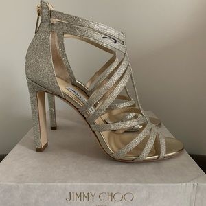 Jimmy Choo Selina Platinum Ice Glitter Sandals